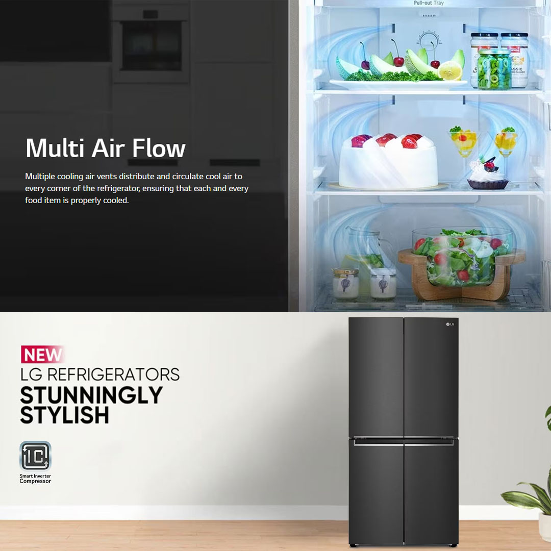 LG 530L Multi Doors Smart Inverter Refrigerator GC-B22FTQVB | LINEAR Cooling™ | Soft LED Panel Lighting | Fresh Zone | Refrigerator with 1 Year Warranty