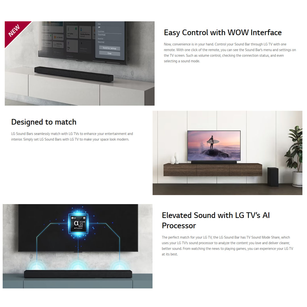 LG 420W Sound Bar with DTS Virtual:X S65Q | AI Sound Pro | Meridian | 3.1 Channel Audio | Sound Bar with 1 Year Warranty