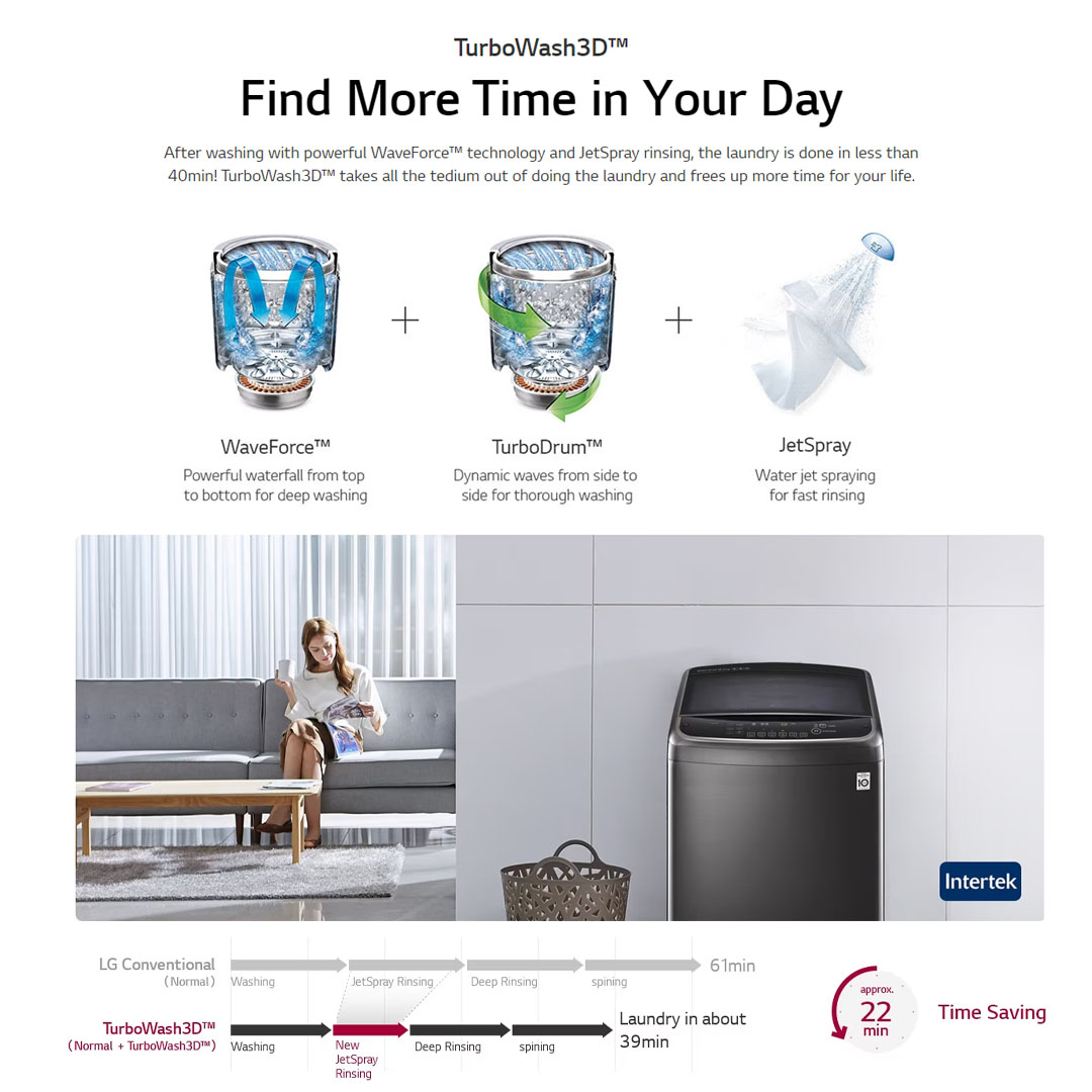 LG 13KG Top Load with Direct Drive Inverter Washing Machine TH2113DSAK | TurboWash3D™ | 6 Motion DD | Auto Tub Clean | Washing Machine with 1 Year Warranty