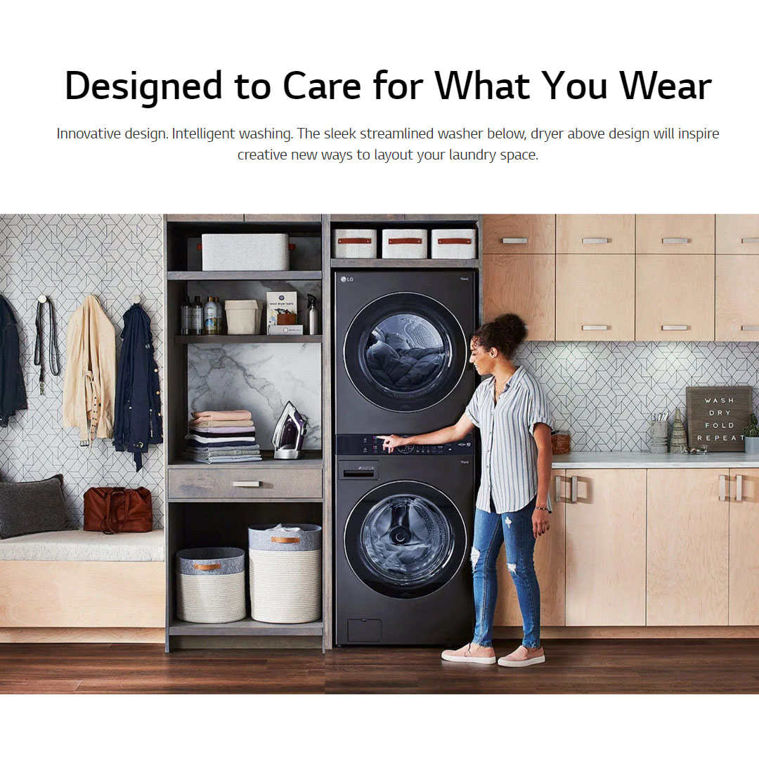 LG 21KG/16KG All-In-One Stacked Washer Dryer with AI Direct Drive WT2116SHB | Heat Pump Dryer | Smart Pairing | Safety Lock | Washer Dryer with 1 Year Warranty