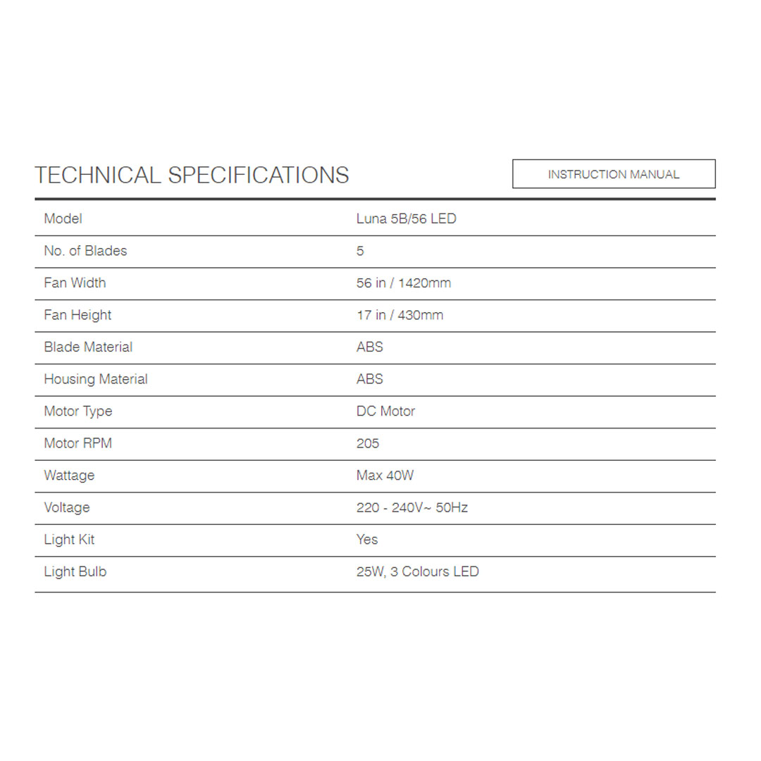 ALPHA 56" VANNUS 5 Blades Ceiling Fan Luna 5B/56 LED | Low Noise | Timer | Forward Reverse | LED Colour Light | 6 Speed | Natural Wind | Ceiling Fan with 1 Year Warranty