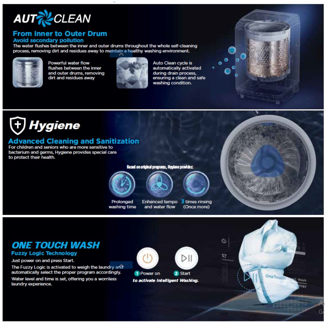 Midea 9.5KG Top Load Washing Machine  MA100W95 | 5' Quick Wash | One-Touch Smart Wash | Auto Clean | Water Cub Tub | Washing Machine with 2 Year Warranty