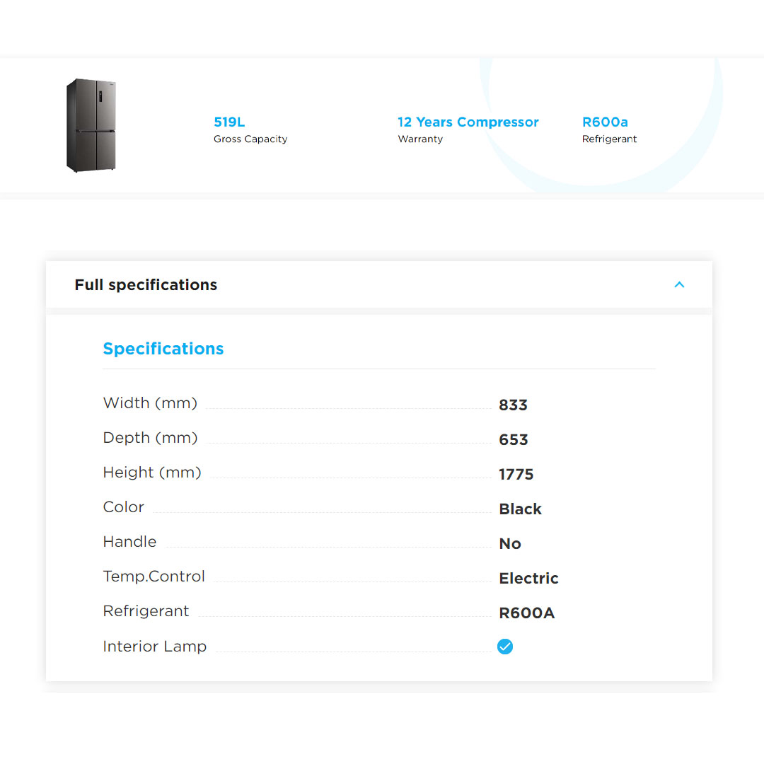 Midea 519L Multi Doors Inverter Refrigerator MDRF632FGF28 | Inverter Compressor | Multi Air Flow System | Platinum Fresh | LED Display Control | Interior LED Light | Refrigerators with 1 Year Warranty