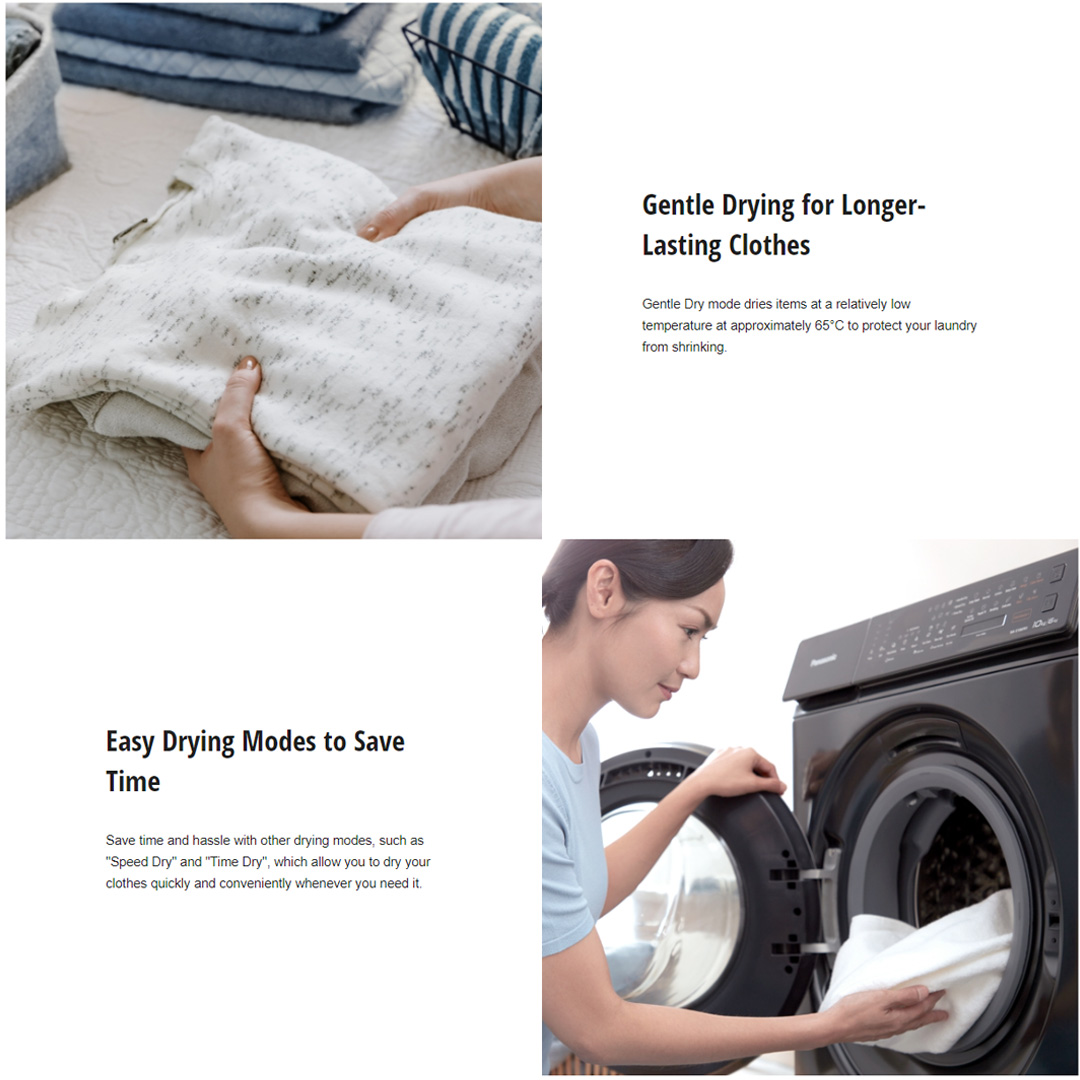 Panasonic 10KG/6KG Front Load 3Di Inverter Washer Dryer NA-S106FR1BM | Easy Drying Modes to Save Time | Gentle Drying for Longer-Lasting Clothes | Hygienic Drying with Bacteria Elimination | Washer Dryer With 1 Year Warranty