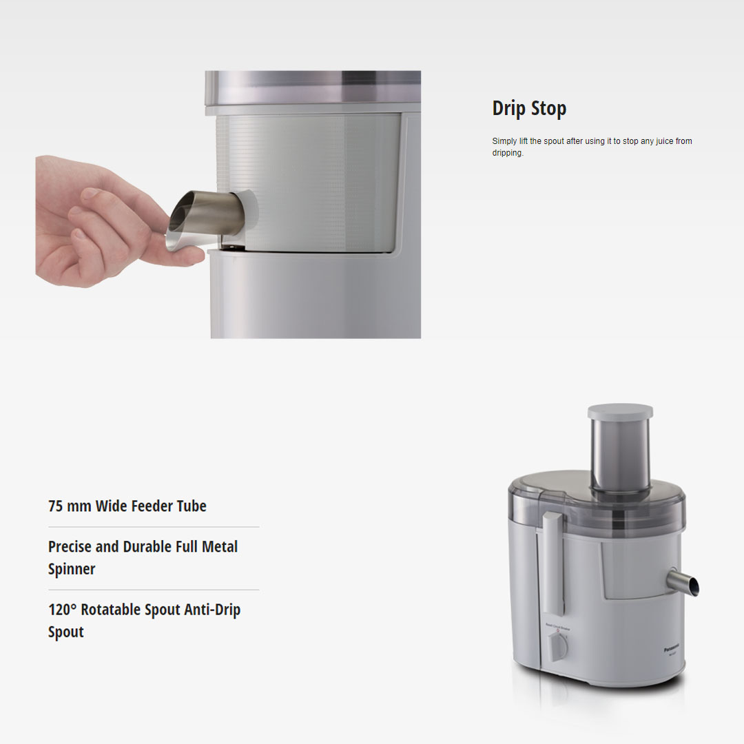 Panasonic 2L Wide Tube Juicer MJ-SJ01WSL | Spinner Material | 230W Power Consumption | Large Feeding Tube | Juice Extractor with 1 Year Warranty