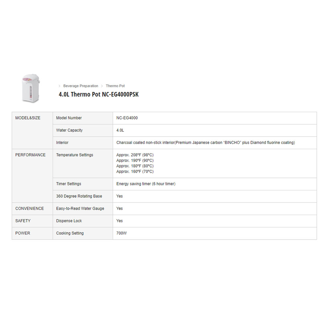Panasonic 4L Thermo Pot NC-EG4000PSK | Secure Dispenser Lock | Temperature Selector | Easy-to-Read Water Gauge | Thermopots with 1 Year Warranty