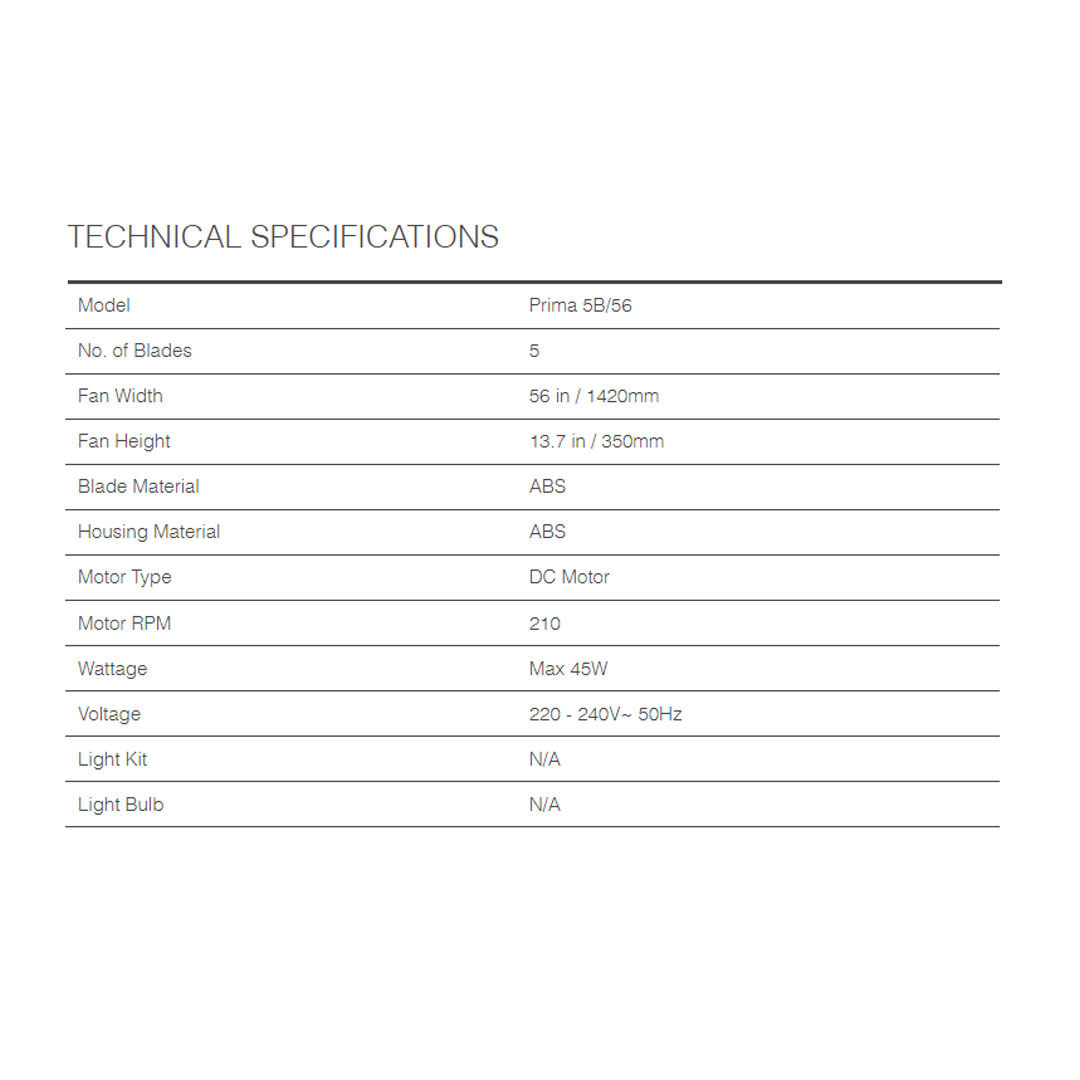 ALPHA 56" 5 Blades Ceiling Fan  PRIMA 5B/56 | Low Noise | Timer | Remote Control | Forward Reverse | 8 Speed | Last Memory | Natural Wind | Ceiling Fan with 1 Year Warranty