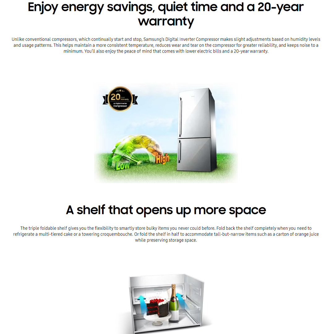 SAMSUNG 500L 2 Doors Bottom Mount Digital Inverter Refrigerator Black (O) RL4003SBABS/ME | All-Around Cooling | Less Energy Consumption | Less Noise | No Frost | Refrigerator with 1 Year Warranty