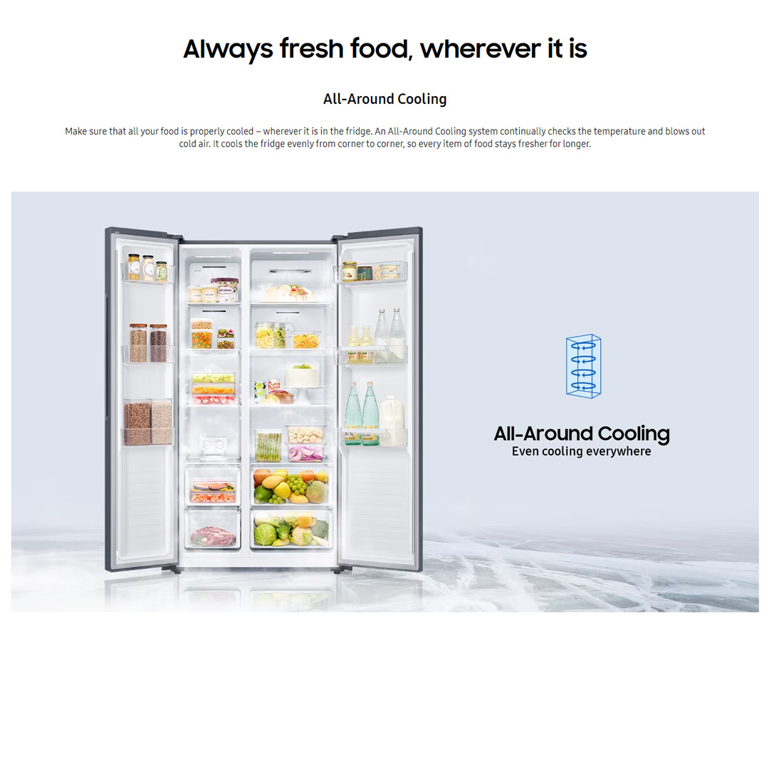 SAMSUNG 550L Side by Side Digital Inverter Refrigerator with Modern and Sleek Design RS52B3000M9/ME | All Around Cooling | Power Freeze | Deodorizing Filter | Refrigerator with 1 Year Warranty
