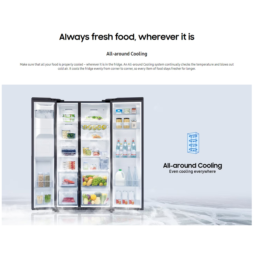 SAMSUNG 680L Side by Side Digital Inverter Refrigerator with All-around Cooling and SpaceMax RS62R5031SL/ME | Power Cool | Power Freeze | Metal Cooling | Deodorizing Filter | Refrigerator with 1 Year Warranty