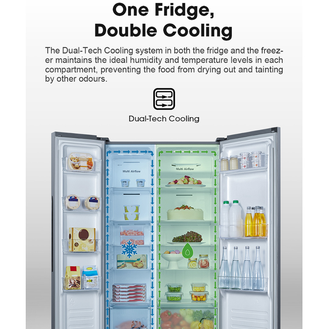HISENSE 620L Side by Side Inverter Refrigerator RS666N4ACNIV |  Digital Sensor | Double Cooling | Deodorizing Filter | Electronic Touch Control | Multi-Air Flow | Refrigerator with 3 Year Warranty