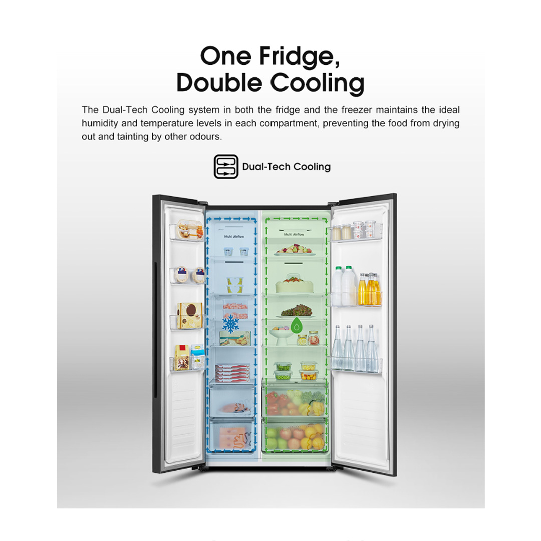 HISENSE 620L Side by Side Inverter Refrigerator RS688N4AWU | Digital Sensor | Double Cooling | Deodorizing Filter | Electronic Touch Control | Multi-Air Flow | Refrigerator with 3 Year Warranty