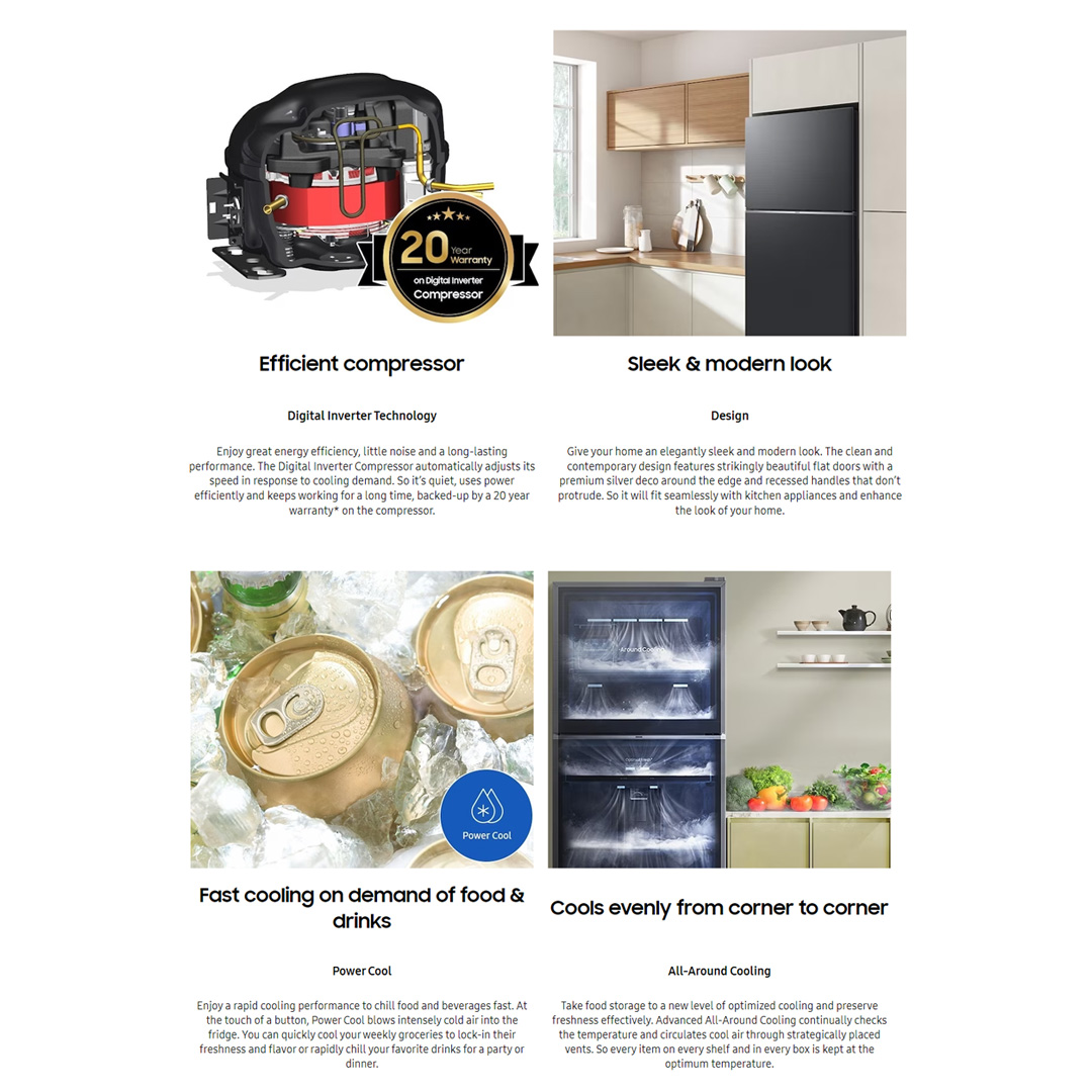 SAMSUNG 315L 2 Doors Top Mount Digital Inverter Refrigerator with Optimal Fresh RT31CG5022B1ME | SpaceMax™ | All-Around Cooling | Multi Flow | No Frost | Mono Cooling | Refrigerator with 1 Year Warranty