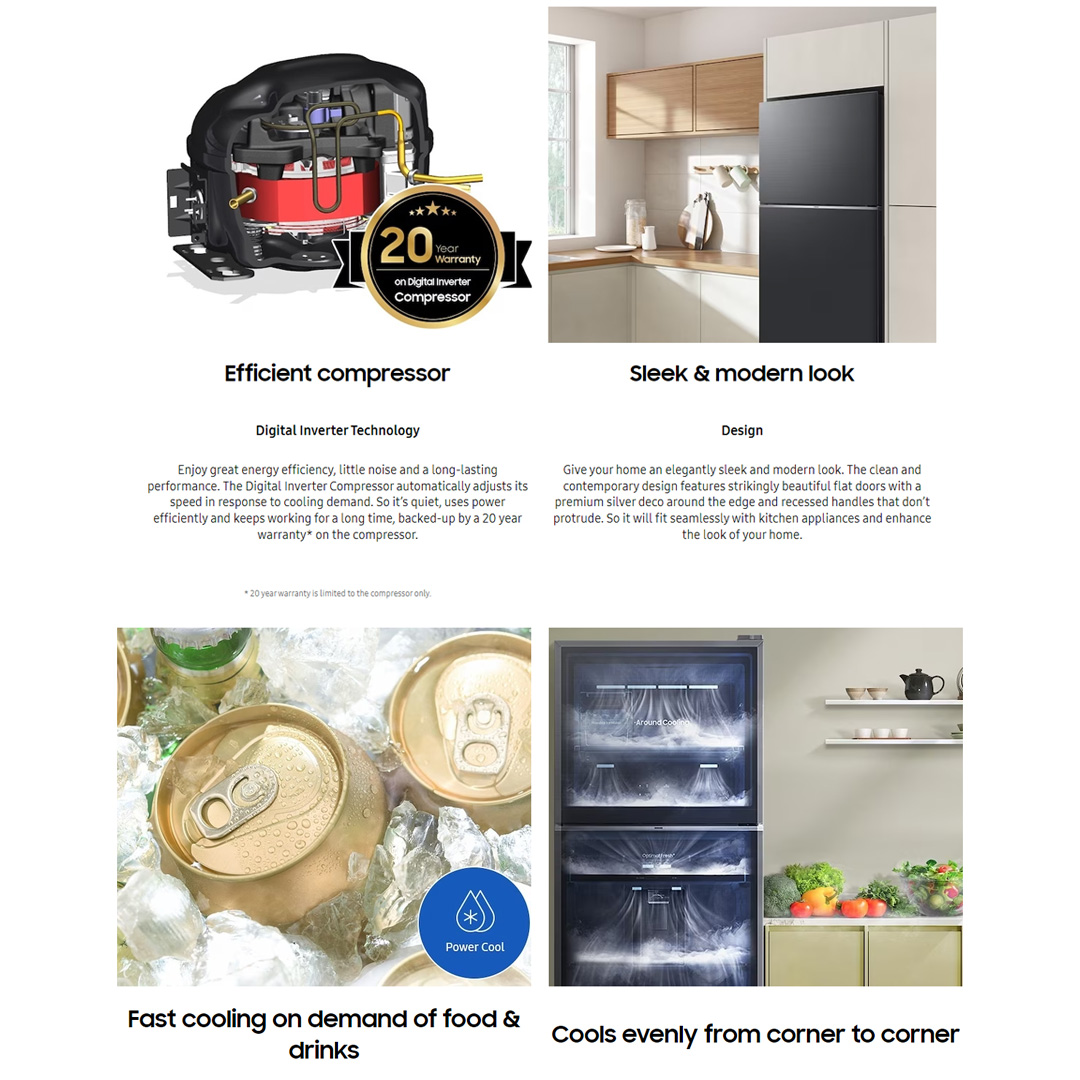 SAMSUNG 360L 2 Doors Top Mount Digital Inverter Refrigerator with Optimal Fresh RT35CG5442B1ME | SpaceMax™ | All-Around Cooling | Multi Flow | No Frost | Mono Cooling | Refrigerator with 1 Year Warranty