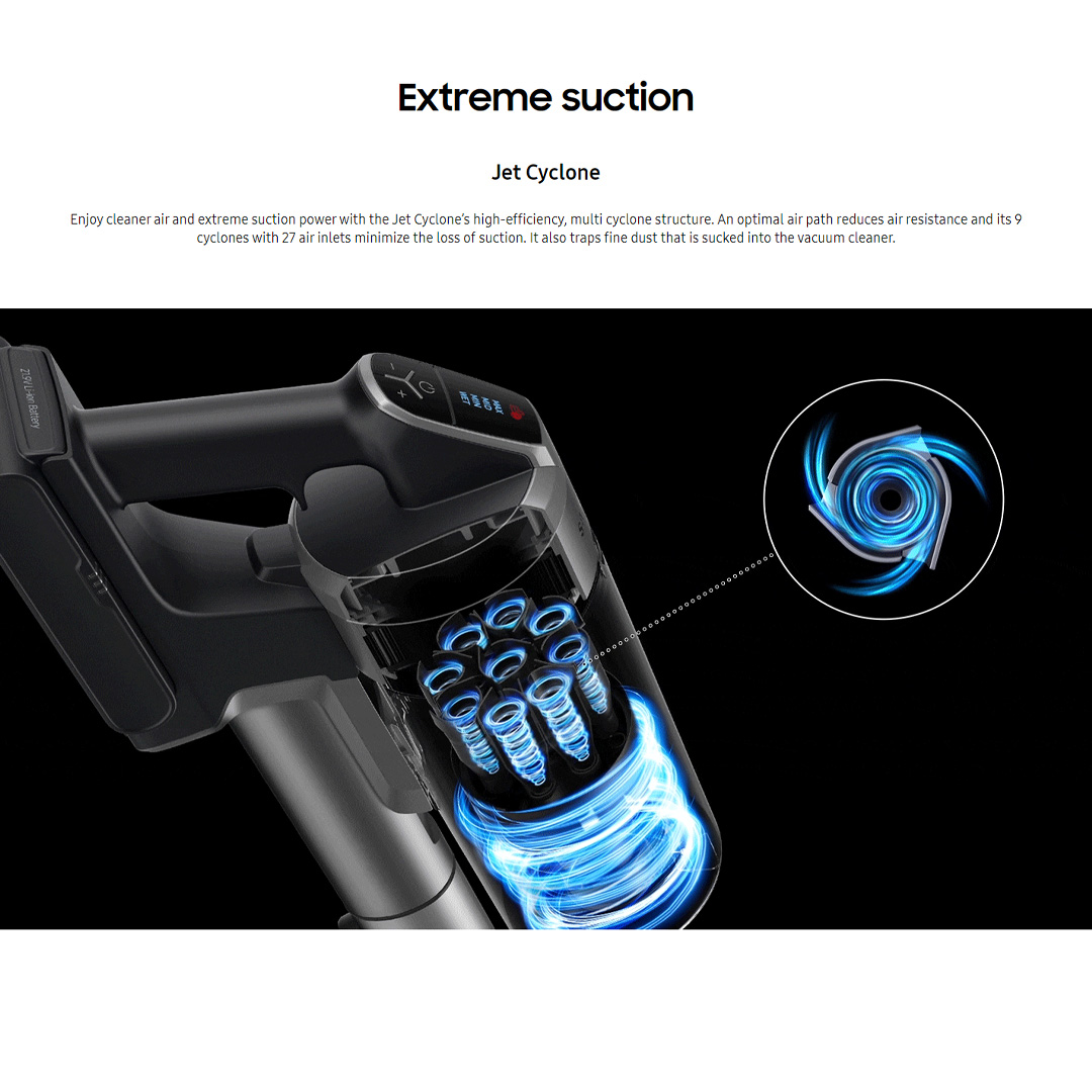 SAMSUNG 200W Jet 75 Premium Cordless Vacuum Cleaner Stick VS20T7538T7/ME | Multi-layered Filtration System | Strong Suction Power | Long-lasting Battery | Stick Vacuums with 2 Years Warranty