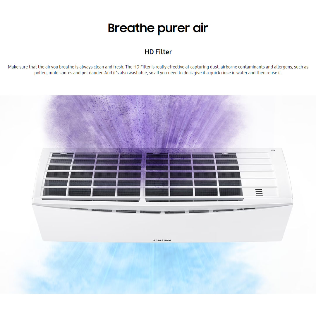 SAMSUNG 1.5HP R32 S-Essential Non-Inverter Wall Mount Air Conditioner AR12BGHQABUNME/AR12BGHQABUXME | Long-Lasting Cooling | HD Filter | Fast Cooling | DuraFin+ | R32 Refrigerant | Fan Mode | Air Conditioner with 1 Year Warranty