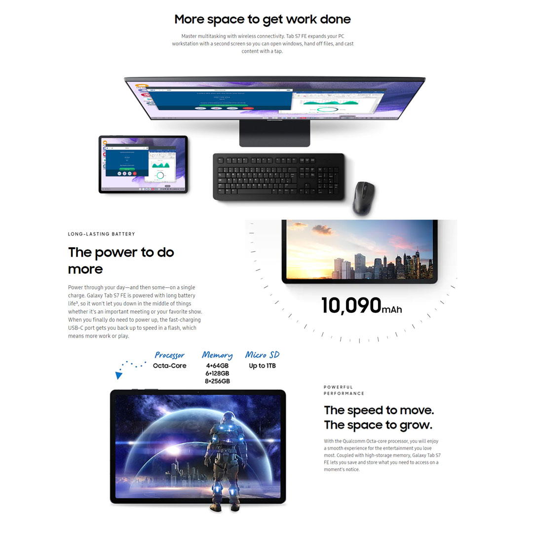 SAMSUNG Galaxy Tab S7 FE | 4GB+64GB / 6GB+128GB | 12.4" TFT Display | Android 11 | 10090 mAh Battery | Tablet with 1 Year Warranty