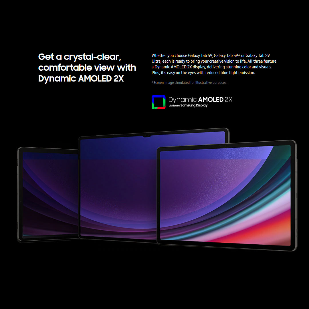(Pre-Order From 26 Jul - 17 Aug 2023) SAMSUNG Galaxy Tab S9 Wi-Fi | 8GB+128GB/12GB+256GB | 11.0" AMOLED 2X Display | 8400mAh Battery | 13MP Main Camera | Tablet with 1 Year Warranty