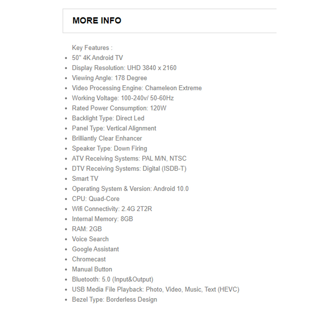 SKYWORTH 50" 4K UHD Android LED TV 50SUC6500 | Chameleon Ectreme | Direct LED | Dolby Digital | Android 10.0 | Voice Search | Google Assistant | Bluetooth 5.0 | Boardless Design | HDMI | USB | Smart TV with 2 Year Warranty