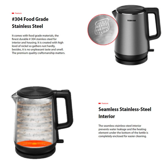 TOSHIBA 1.7L Kettle KT-17DR1NMY | Stainless Steel | CoolTouch | Auto Shut-off Protection | Concealed Heating Element | Kettle with 1 Year Warranty