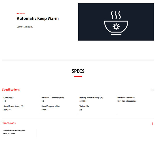 TOSHIBA 1.8L Jar Rice Cooker RC-18JR1NMY | 1.7mm Inner Pot | Non-Stick Coating | Rice Cooker with 1 Year Warranty