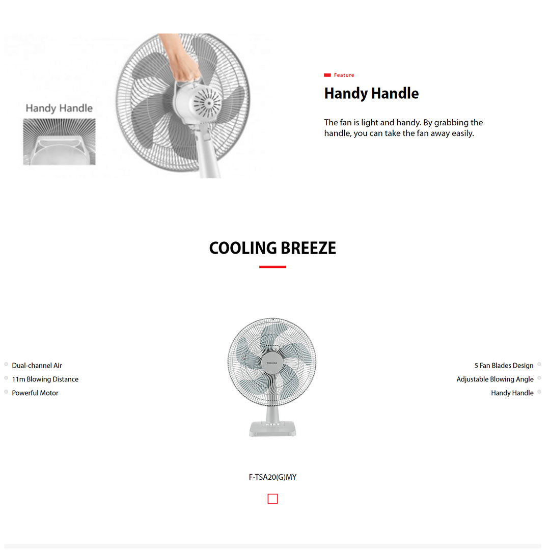 TOSHIBA 16" Table Fan F-TSA20(G)MY | 11m Blowing Distance | 5 Fan Blades Design | Table Fan with 1 Year Warranty