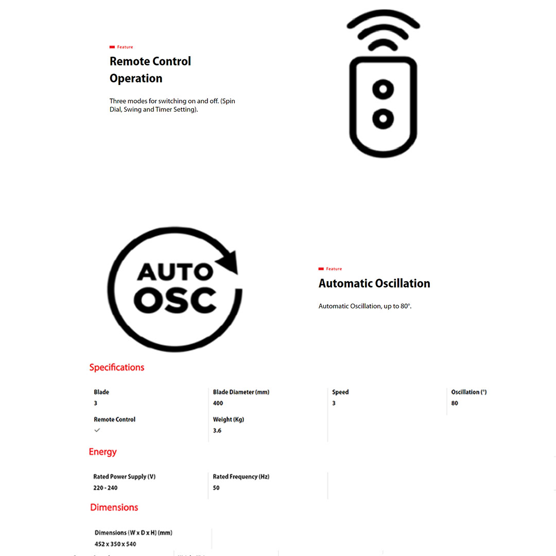 TOSHIBA 16" Wall Fan F-WSA20(W)MY | Remote Control Operation | 3 Speed Adjustable | Auto Turn Off Timer | Wall Fan with 1 Year Warranty