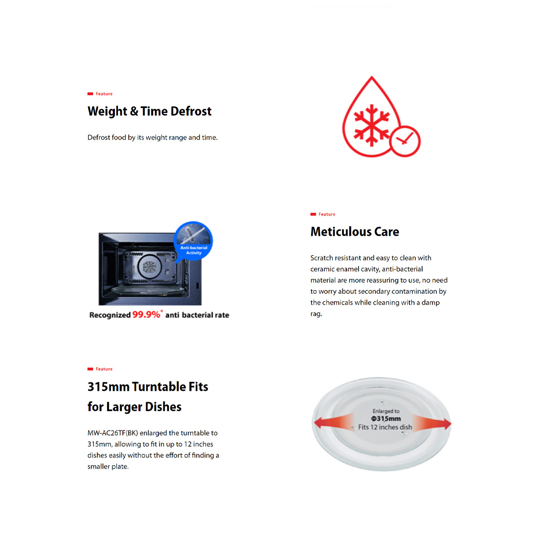 TOSHIBA 26L Microwave Oven with Convection Function MW2-AC26TF(BK) | Auto Cooking Program | Multi-Cooking Function | Child Safety Lock | Easy To Clean | Microwave with 1 Year Warranty