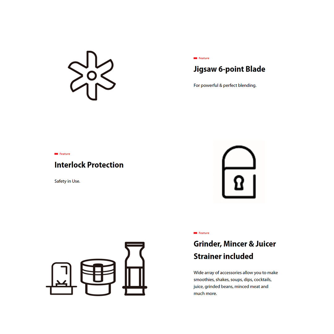 TOSHIBA 2L Multifunction Blender BL-70PR2NMY | 3-Speed Control | Smoothie and Ice Crush Function | With Grinder, Mincer & Juicer Strainer | Jigsaw 6-point Blade | Blender with 1 Year Warranty