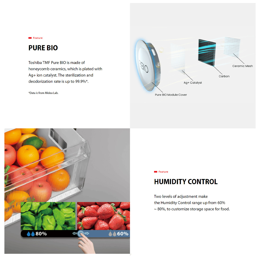 TOSHIBA 360L 2 Doors Top Mount AirFALL Cooling Origin Inverter Refrigerator GR-RT415WE-PMY(06) | 5-Star Energy Efficiency | Humidity Control | Cooling Zone | Water Dispenser | Refrigerator with 1 Year Warranty