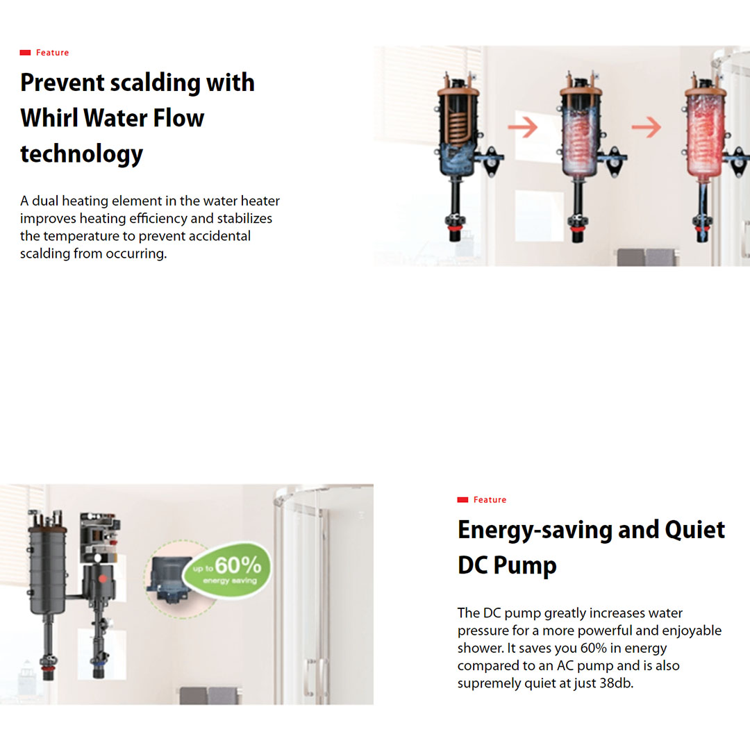 TOSHIBA 3800W DC Pump Instant Water Heater with Rain Shower DSK38ES3MB-RS | Energy-saving and Quiet DC Pump | 5 Versatile Shower Mode | Water Heater with 1 Year Warranty