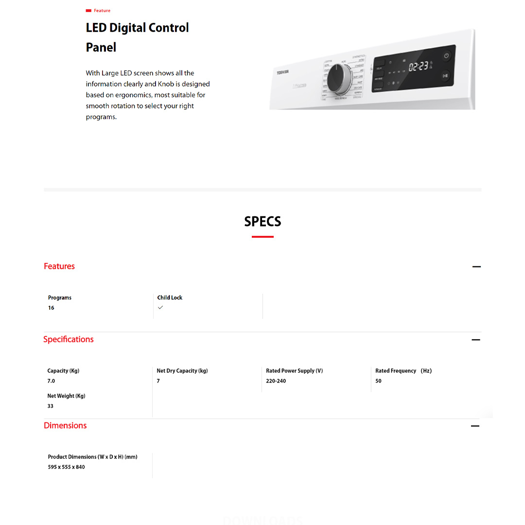 TOSHIBA 7KG Vented SENSEDRY Tumble Dryer TD-H80SEM(SK) | LED Display | Anti-Crease | Quick Dry 20 | LED Display | Air Vented Drying | Child Lock|  Dryer with 2 Year Warranty