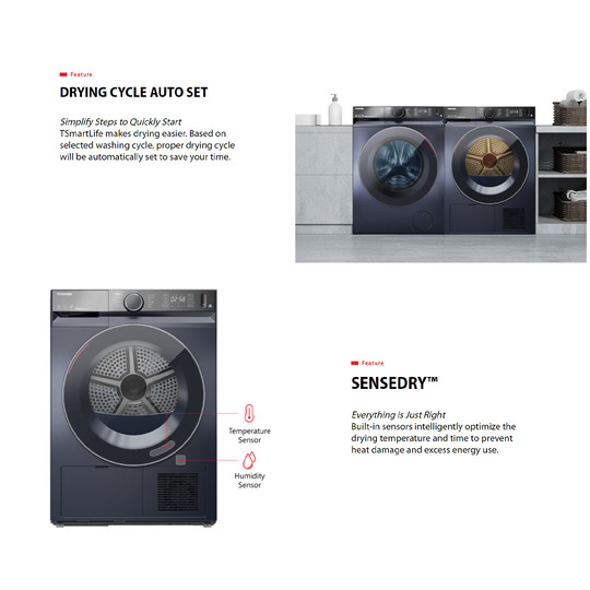 Toshiba 9KG Heat Pump Inverter Tumble Dryer TD-BK100GHM(SK) | Heat Pump | Smart Control | Drying Cycle Auto Set | Sensedry | Hygiene | UV Sanitize | Anti-Crease | Stack | Tumbler Dryer 1 Year General & 10 Year Motor Warranty