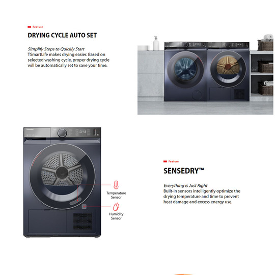 Toshiba 10KG Heat Pump Inverter Tumble Dryer TD-BK110GHM(SK) | Heat Pump | Smart Plan | Drying Cycle Auto Set | SENSEDRY | Hygiene | UV Sanitize | Anti-Crease | Wool | Stack | Tumble Dryer with 2 Year General Warranty