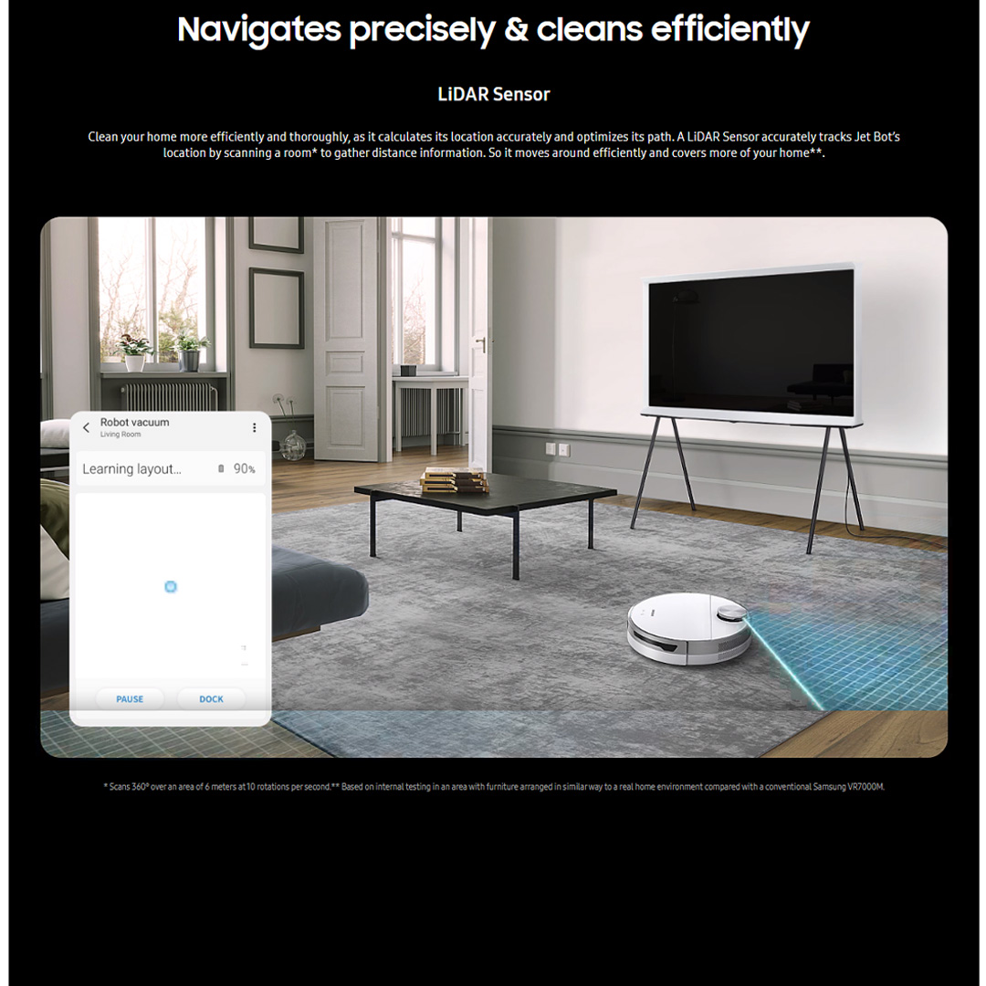 SAMSUNG 60W Jet Bot AI Vacuum Cleaner Misty VR30T85513W/ME | LiDAR Sensor | Clean Station | High-efficiency Brush | Vacuum with 1 Year Warranty