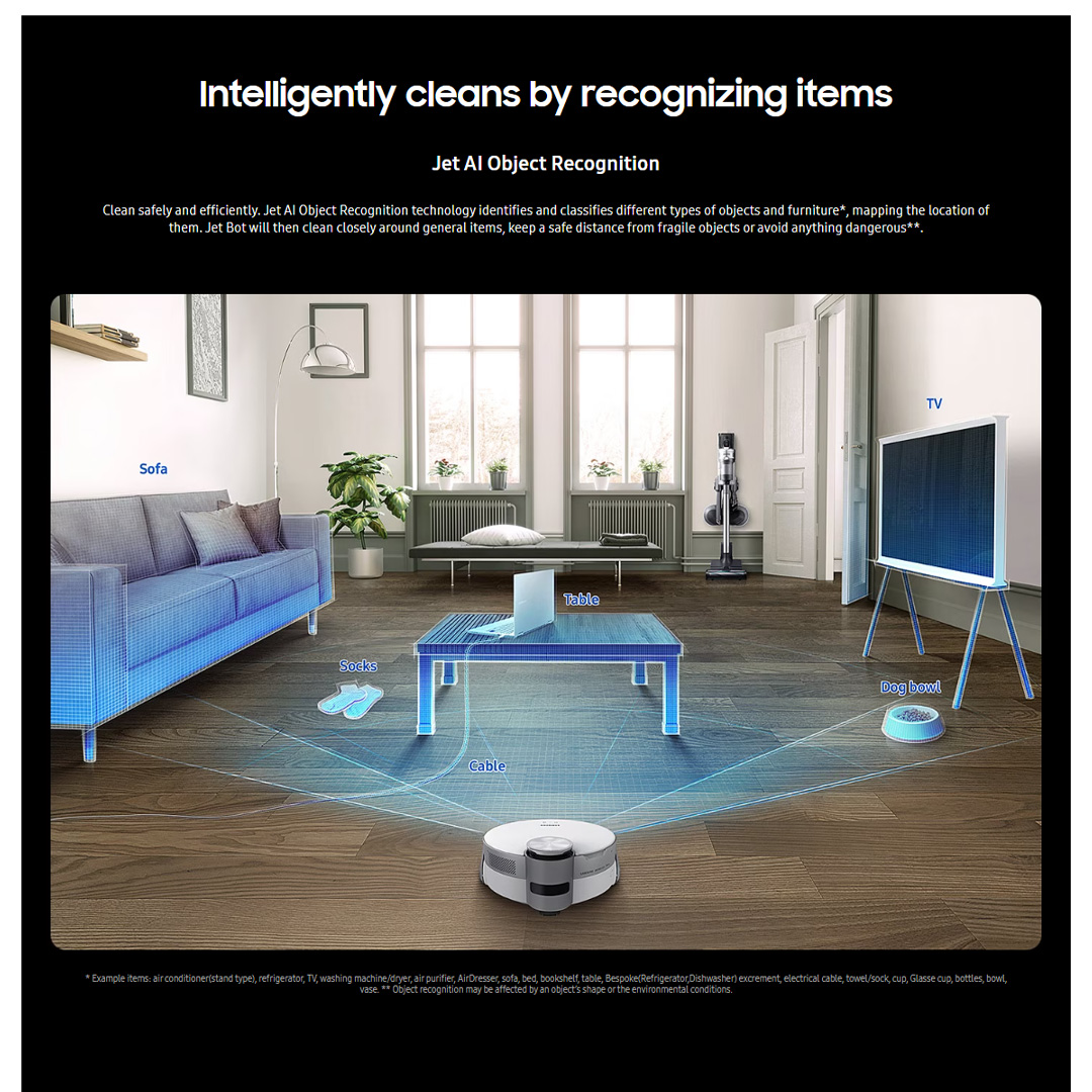 SAMSUNG 170W Jet Bot AI + Vacuum Cleaner VR50T95735W/ME | Jet AI Object Recognition | Clean Station | Powerful Cleaning | Vacuum with 1 Year Warranty