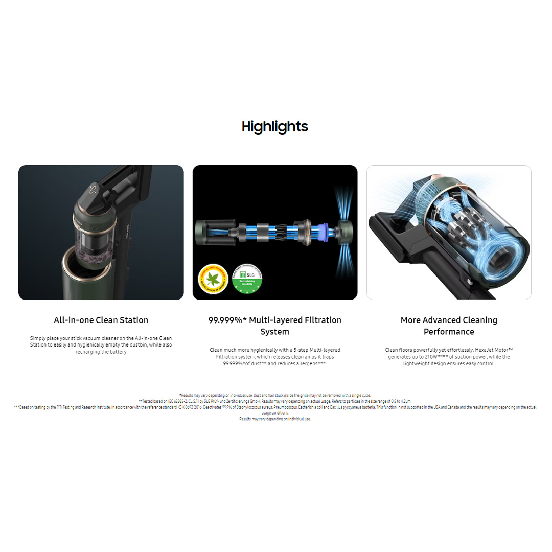 SAMSUNG 580W Bespoke Jet Cordless Vacuum Cleaner VS20A958F3B/ME | HexaJet Motor™ | Jet Cyclone | Removable and Longer-lasting Battery | Vacuum with 1 Year Warranty