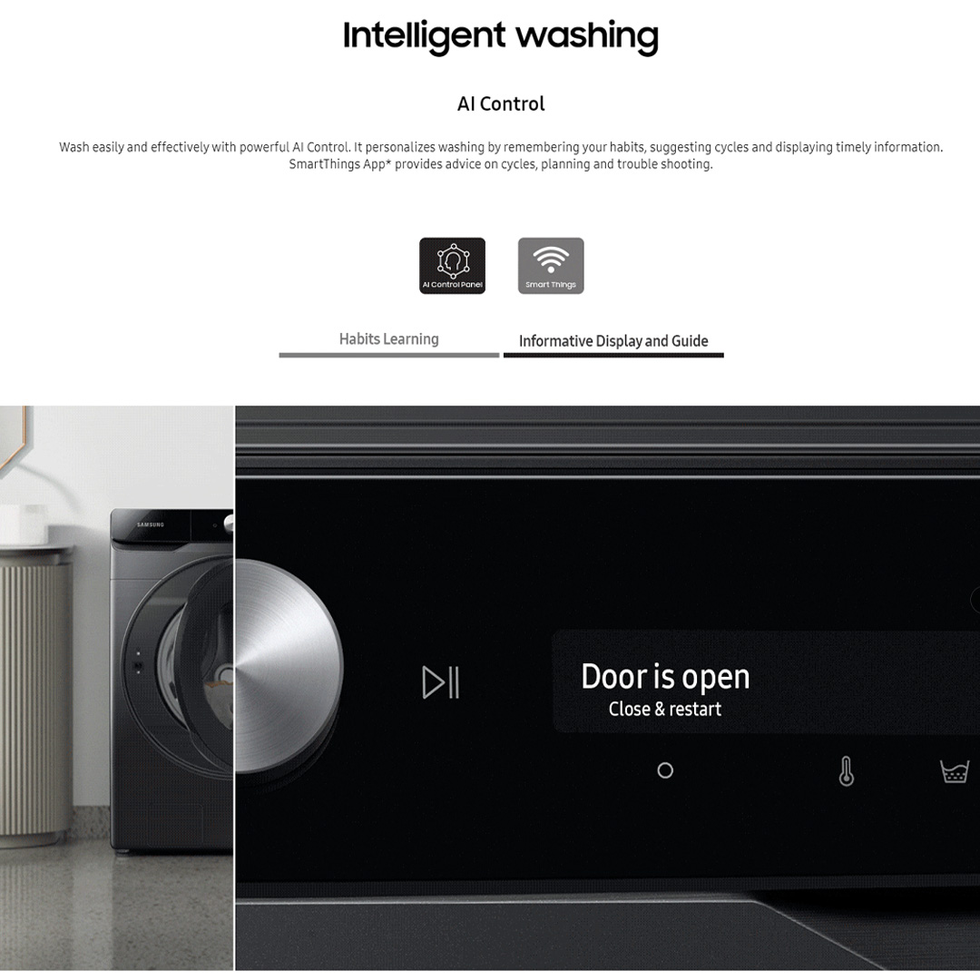 SAMSUNG 13KG/8KG BESPOKE Digital Inverter Front Load Washer Dryer with AI Ecobubble WD13BB944DGBFQ | AI Wash | AI Control | Auto Dispense | Eco Bubble™ | Hygiene Steam | Washer Dryer with 1 Year Warranty