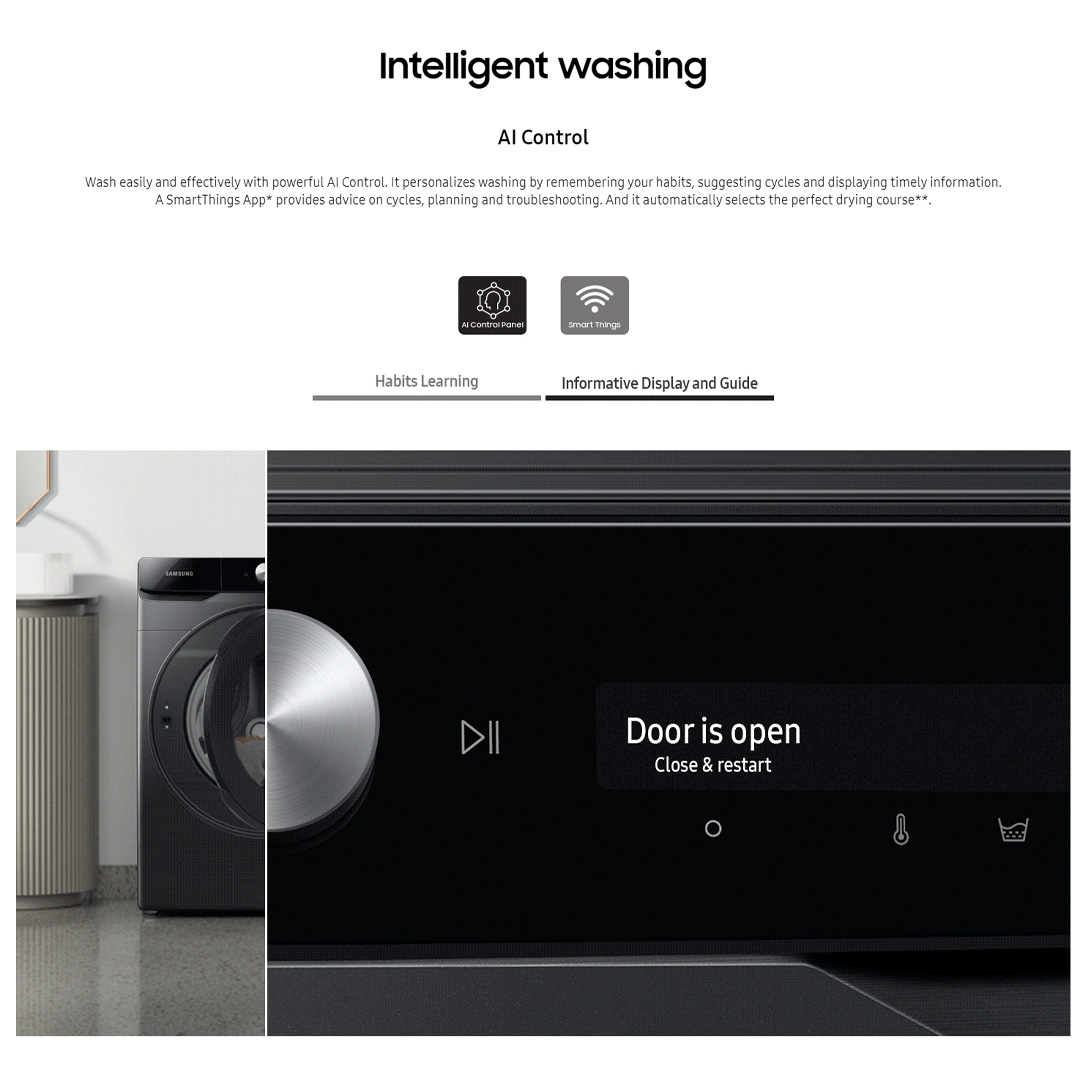 SAMSUNG 19KG/11KG Digital Inverter Front Load Washer Dryer with AI Ecobubble WD19T6500GW/FQ | AI Wash | AI Control | Auto Dispense | Eco Bubble™ | Hygiene Steam | Washer Dryer with 1 Year Warranty