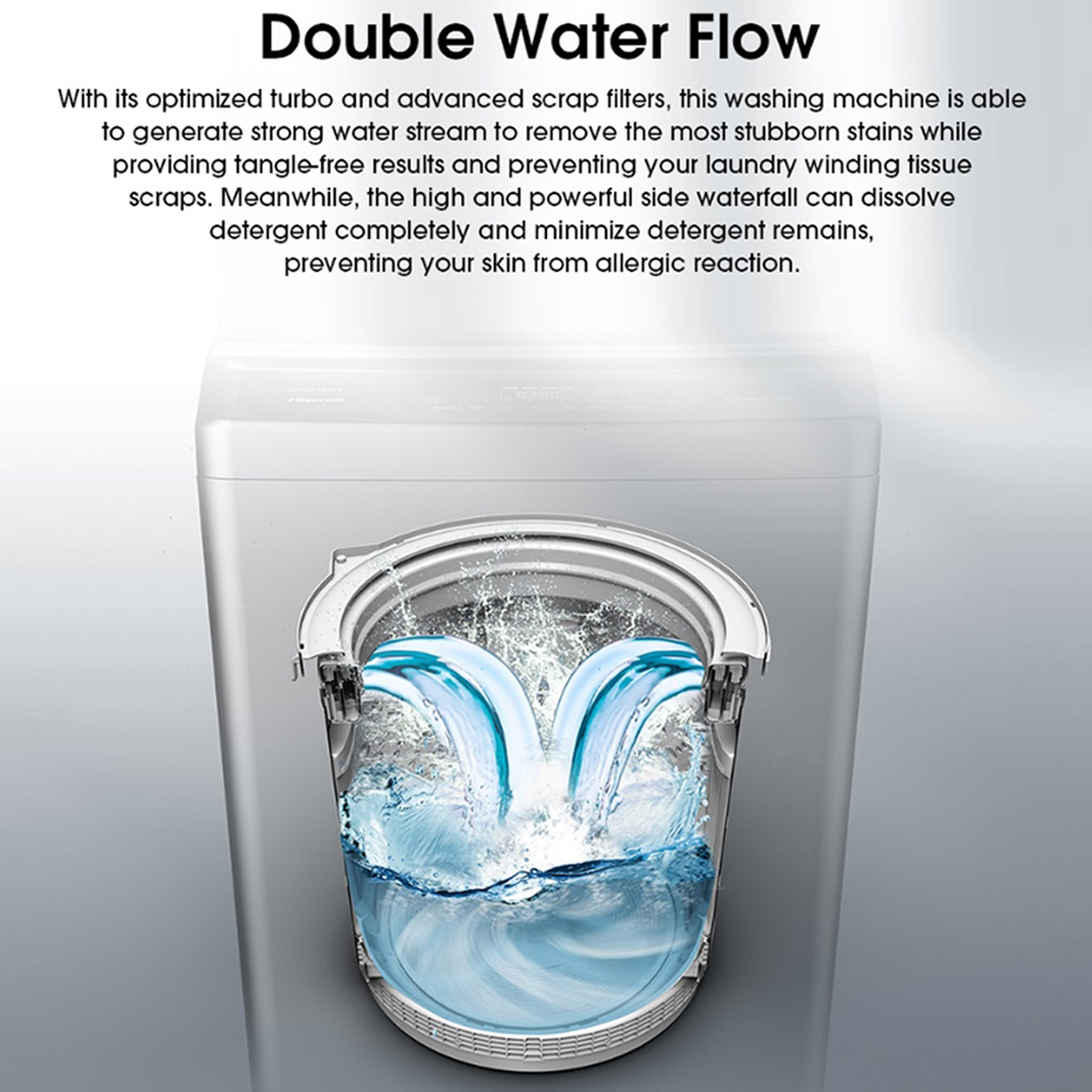 HISENSE 10.5KG Top Load Washing Machine with HIJAB Mode WTJA1101T | Bubble Clean | Soft-Close Tempered Glass | Air Dry | Delicates Mode | Double Magic Filter | Tub Clean | Double Water Flow | Washing Machine with 2 Year Warranty