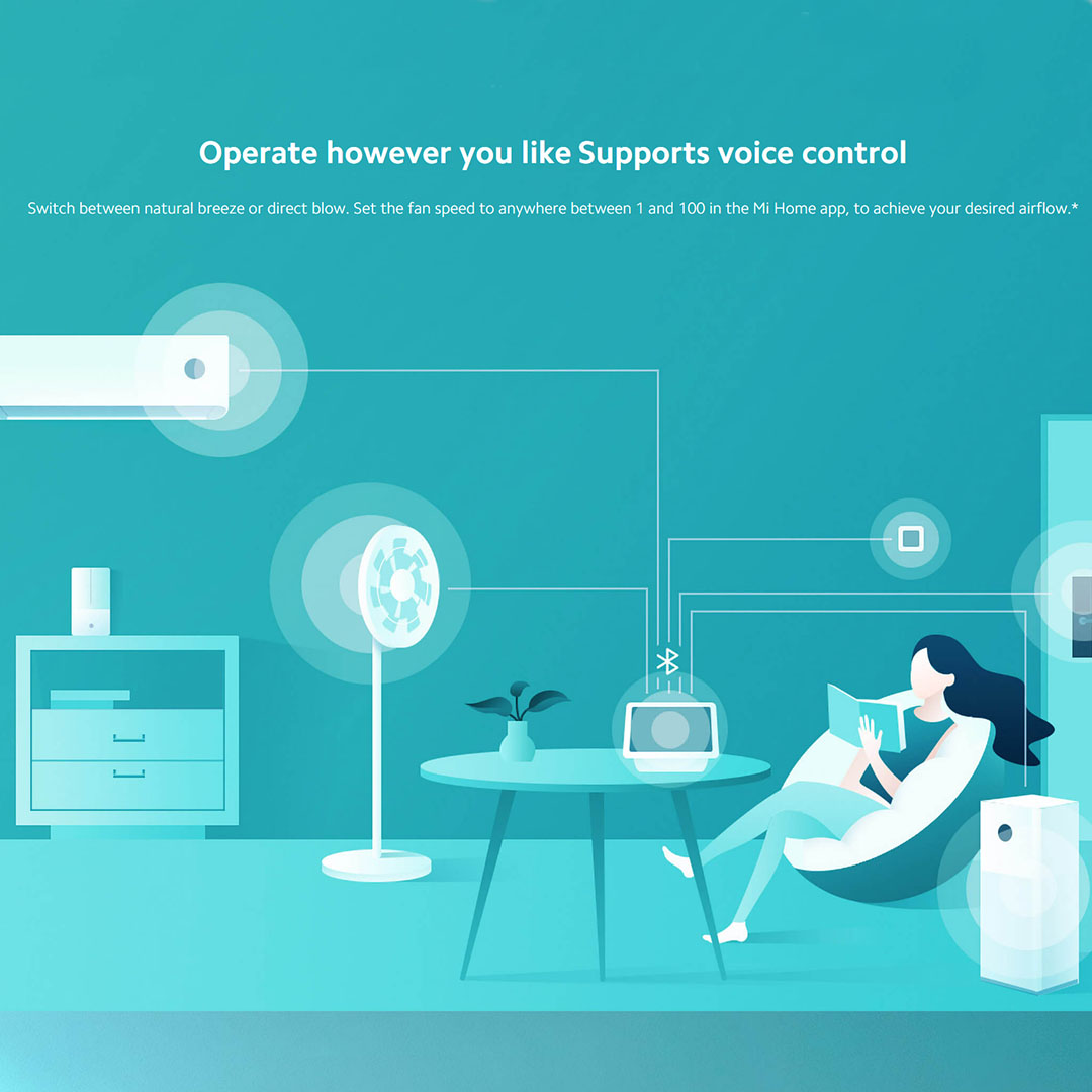 Xiaomi 20m3/min Mi Smart Standing Fan 2 Lite JLLDS01XY | 7 Blades | Intelligent Apps Control | 3 Mode Wind Speed | 15 Meter Distance Air Coverage | Standing Fan with 1 Year Warranty