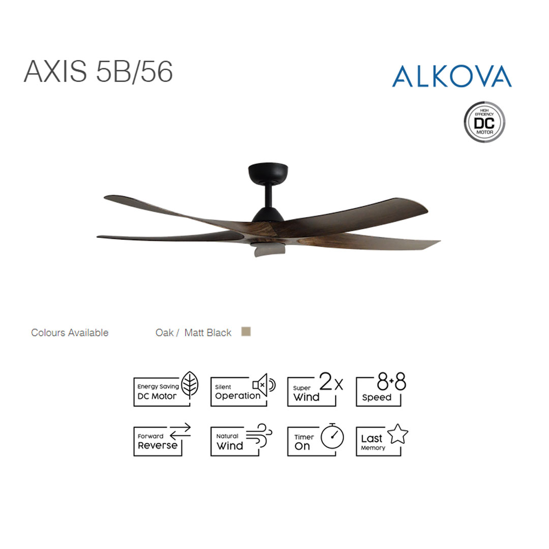 ALPHA (ALKOVA ) 56" 5 Blades Ceiling Fan Axis-5B/56 | Energy Saving | Silent Operation | Super Wind | Natural Wind | Timer | Forward Reverse | Ceiling Fan with 1 Year Warranty