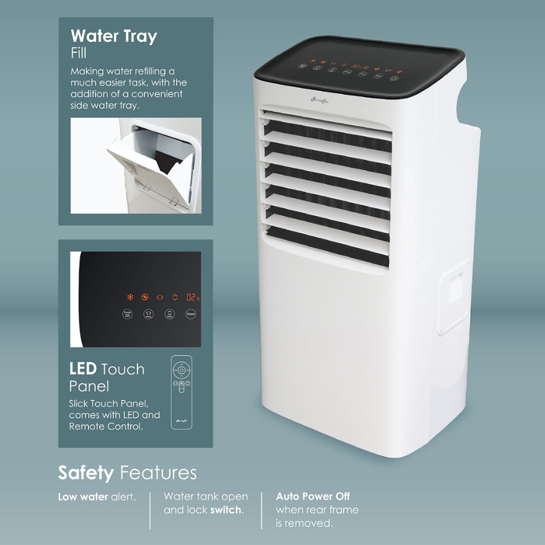 ALPHA 7L Air Cooler BREEZ AIR COOLER 7L | LED Display | Remote Control | 4 Speed | Auto Swing | 2 Ice Boxes | Timer On/Off | Wind Speed | Portable Cooler | Air Cooler with 1 Year Warranty