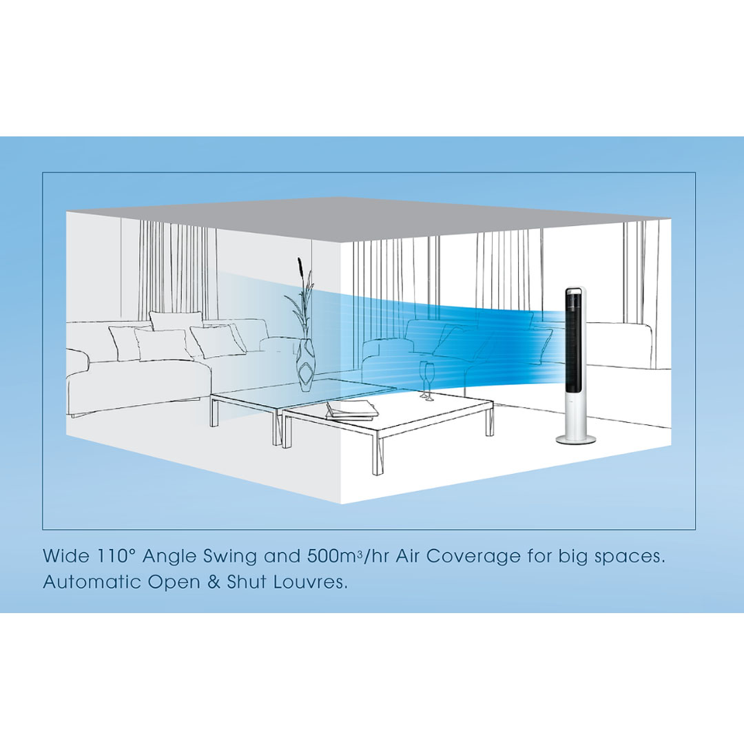 ALPHA 35W Tower Fan  BREEZ TWF10 DC Tower Fan | 12 Fan Speed | Remote Control | Timer | Touch Screen Panel | 4 Modes | Tower Fan with 1 Year Warranty