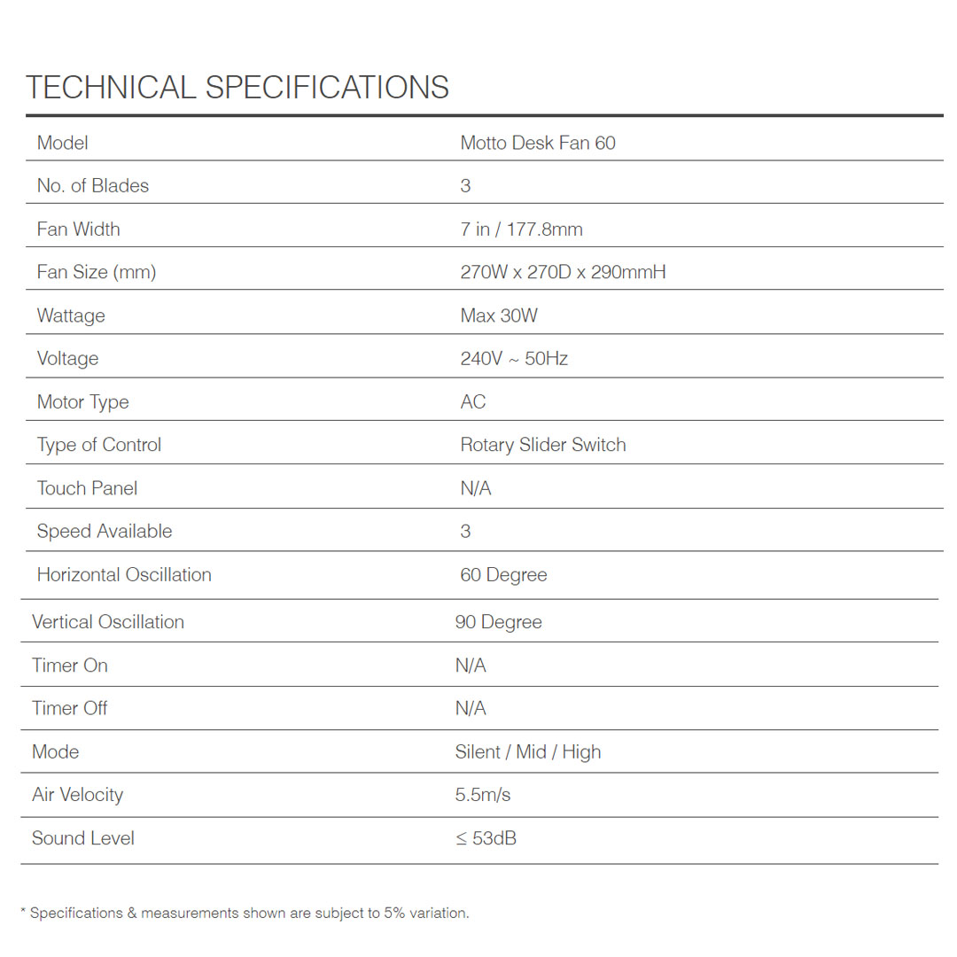 ALPHA 7" Desk Fan  MOTTO DESK FAN 60 | Auto Swing | Power : Max 30W | 3 Speed | 3 Blades | 90 Degree Vertical Oscillation | 60 Degree Horizontal Oscillation | Desk Fan with 1 Year Warranty