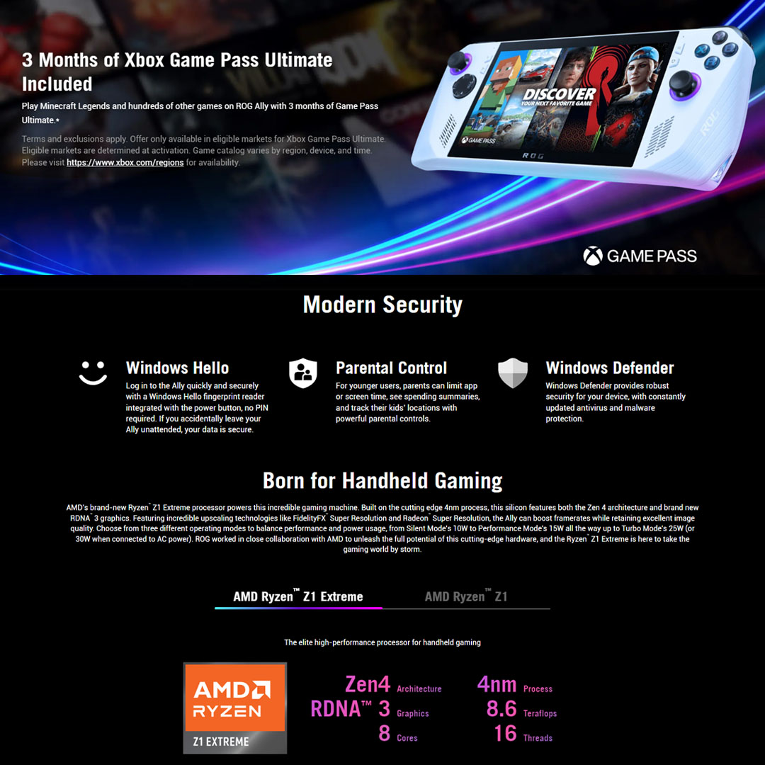 ASUS 16GB+512GB ROG Ally (2023) RC71L-NH005W | Windows 11 | AMD Ryzen™ Z1 Extreme Processor |  40WHrs | Console with 1 Year Warranty