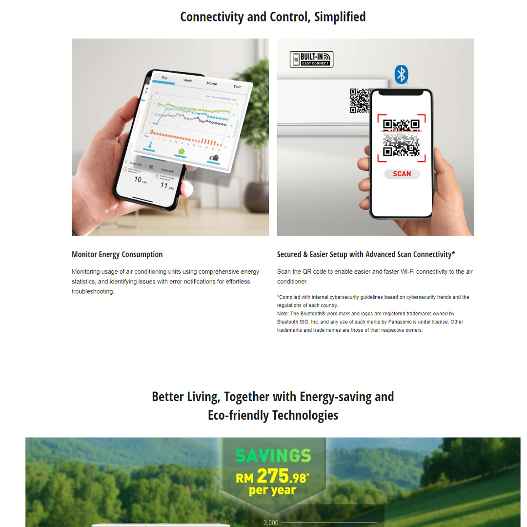 Panasonic 1.5HP R32 Premium Inverter Wall Mount Air Conditioner CS-XU13ZKH/CU-XU13ZKH | Connectivity and Control,Simplified | Clean&Fresh Environment Every Day | Connect&Control Your Air Conditioners Anywhere,Anytime | Air Conditioner with 2 Year Warranty