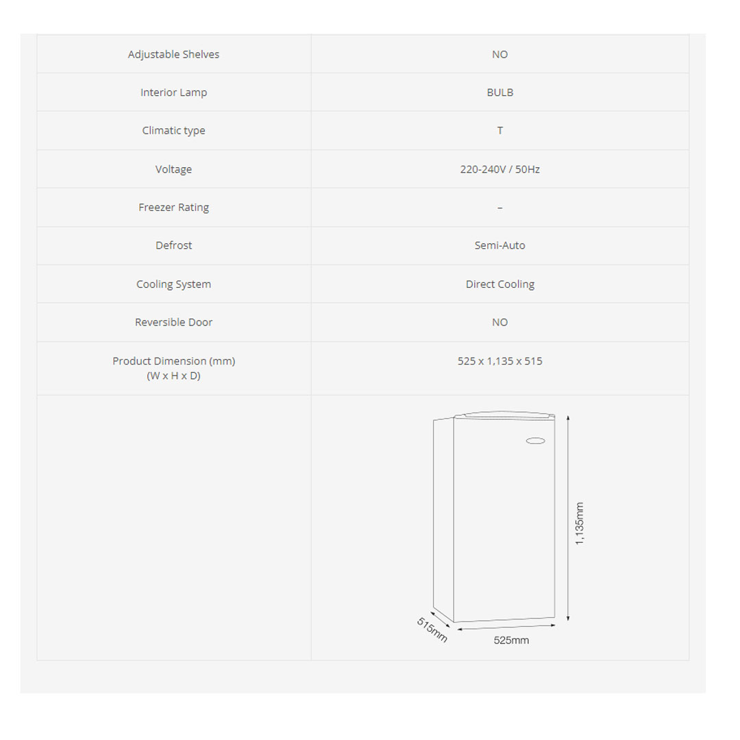 ELBA 185L 1 Door Refrigerator ER-C1815(SV) | Adjustable Shelves | Recessed Handle | Semi Auto Defrost Function | Refrigerator with 1 Year General Warranty & 5 Years Compressor Warranty