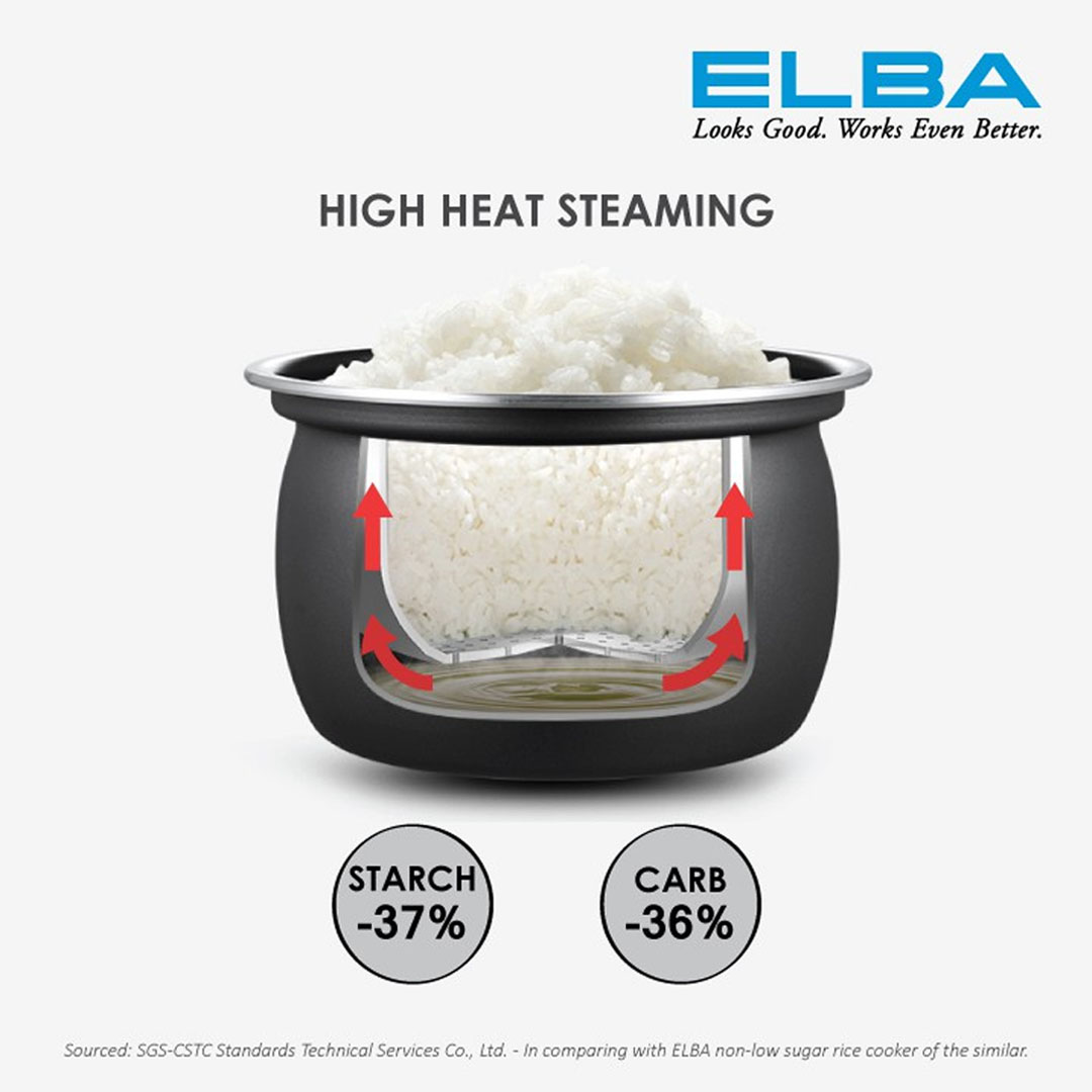 ELBA 2L Microcomputer Rice Cooker ERC-K2050D(BK) | With Low Sugar Rice Cooking Function | Smart Touch Control Panel | 24 Hours Preset Timer | Multi-functional Intelligent Menu | Rice Cooker with 1 Year Warranty