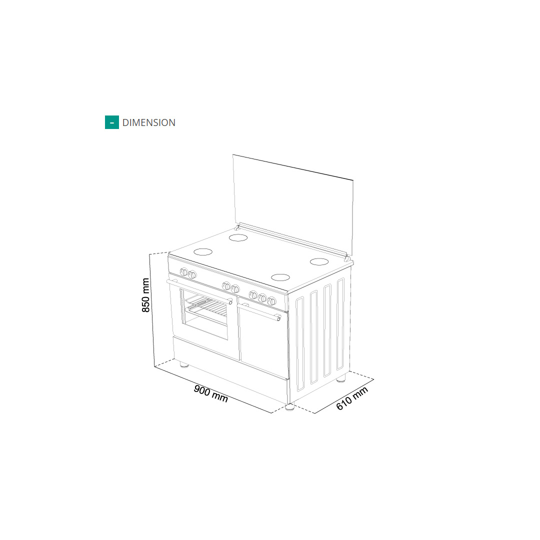FABER 4 Burner Free Standing Cooker FISSO 9840G/BK | Gas Oven with Single Knob | Removable Double Glass Door Oven | Auto Ignition Hobs | Enamel Pan Support | Free Standing Cooker with 1 Year Warranty